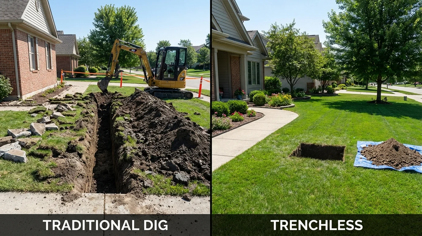 Trenchless sewer repair with minimal yard damage versus traditional excavation in Lafayette, OR
